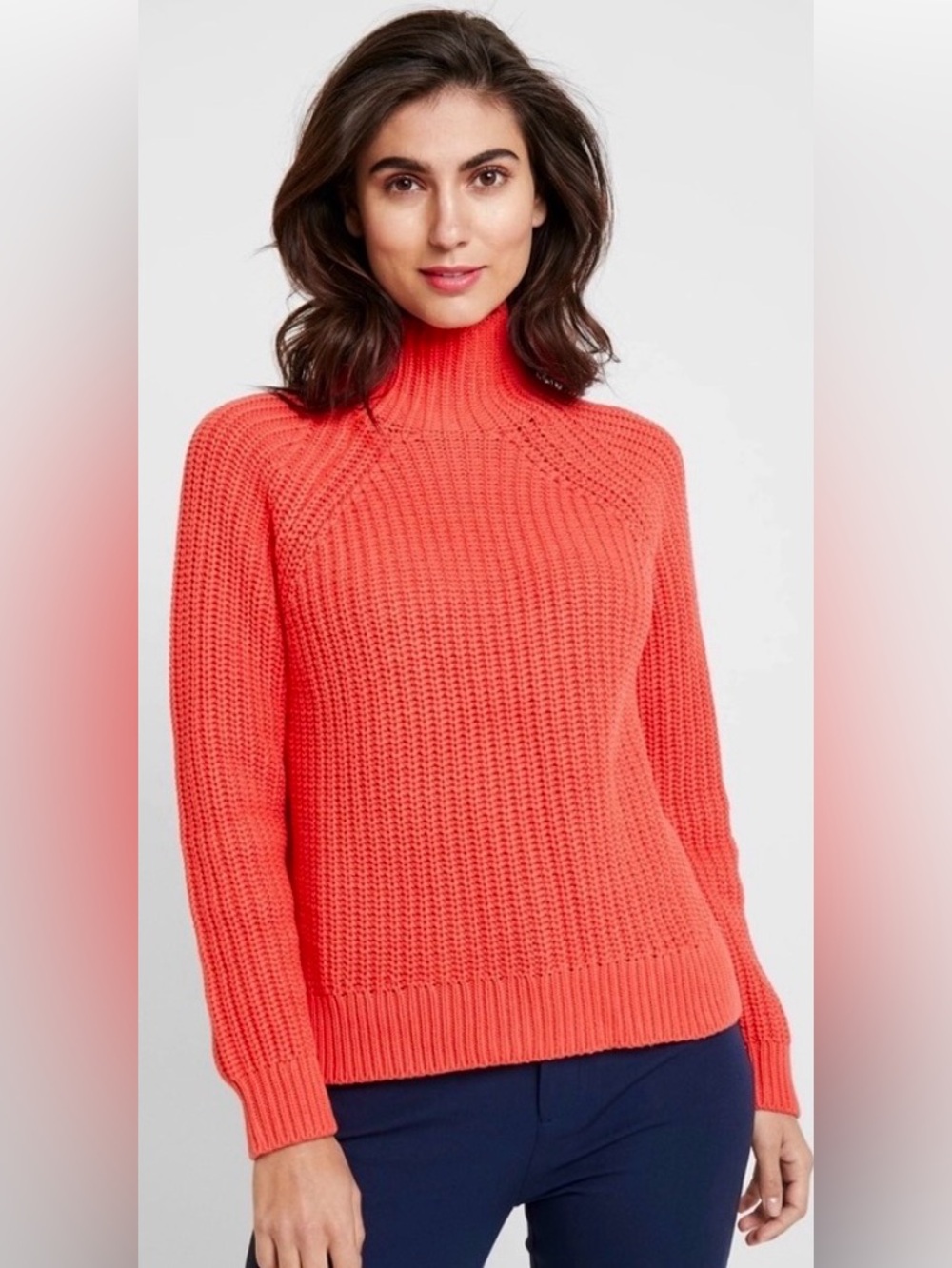Gap Shaker Stitch Turtleneck Sweater Cozy 100% Cotton Fall Knit Fire Coral Red M